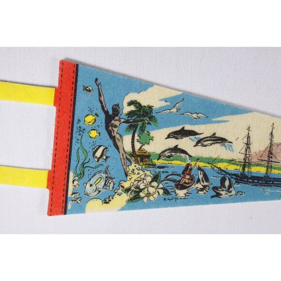Vintage small 14" Sea Life Park Hawaii pennant, small tourist souvenir neon - Picture 4 of 8